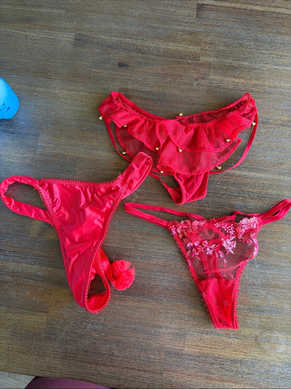 Victoria's Secret Red Ruffle & Embroidered Bikini Pieces